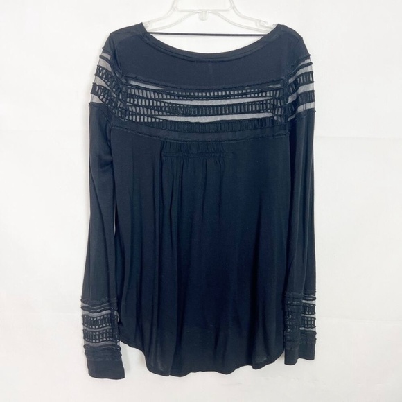 Free People Cut Out Mesh Black Top Womens XS Boho Whimsigoth Witchy Emo Chic - Picture 7 of 14